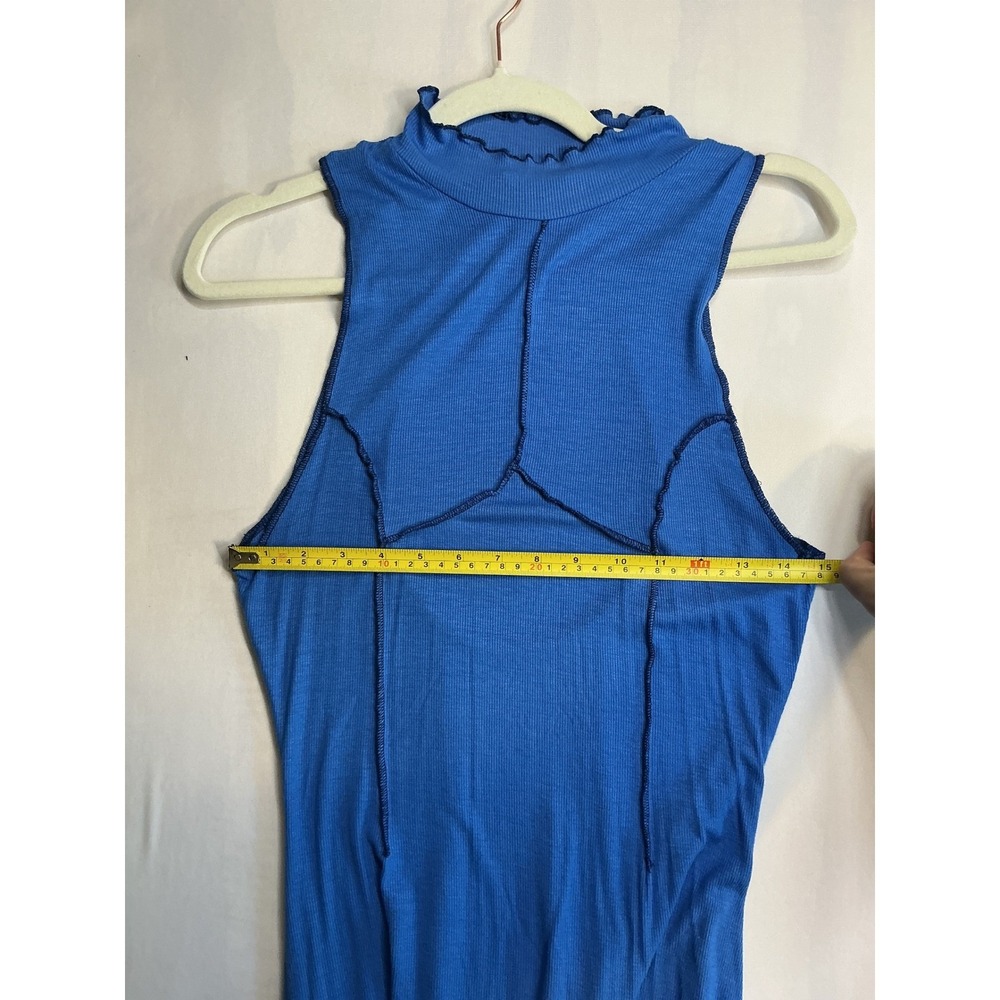 Urban Outfitters Blue Ribbed Open Back Mini Dress Lettuce Trim Large Cyber Y2K - Picture 8 of 8